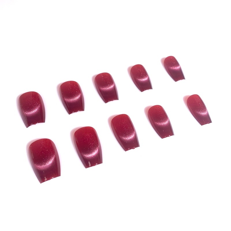 Medium-long oval false nails with deep red gloss,Medium-long oval false nails with deep red gloss 