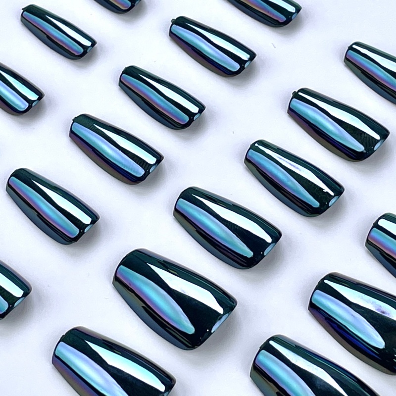 Black Iridescent Mirror Square Press-On Nails,Black Iridescent Mirror Square Press-On Nails 