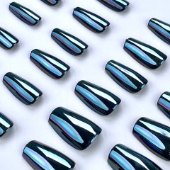 Black Iridescent Mirror Square Press-On Nails,Black Iridescent Mirror Square Press-On Nails 
