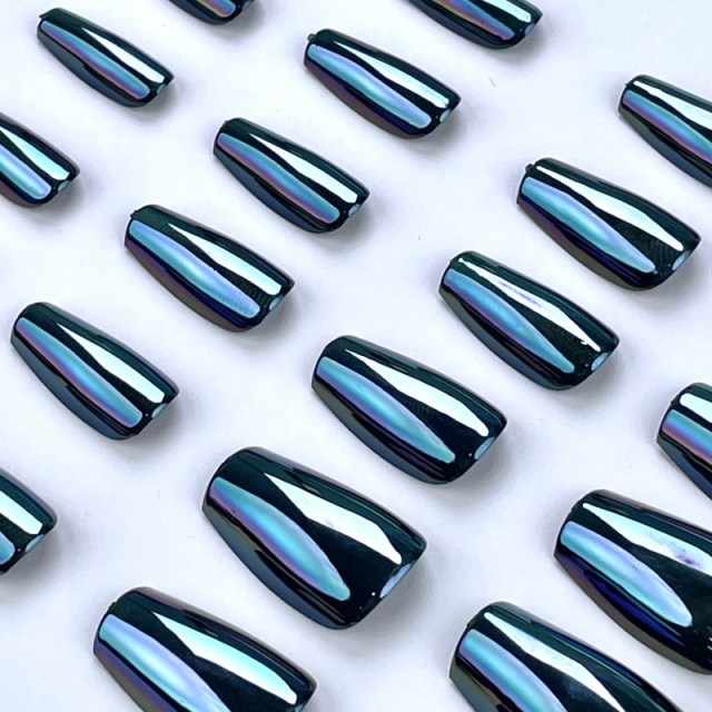 Black Iridescent Mirror Square Press-On Nails,Black Iridescent Mirror Square Press-On Nails 