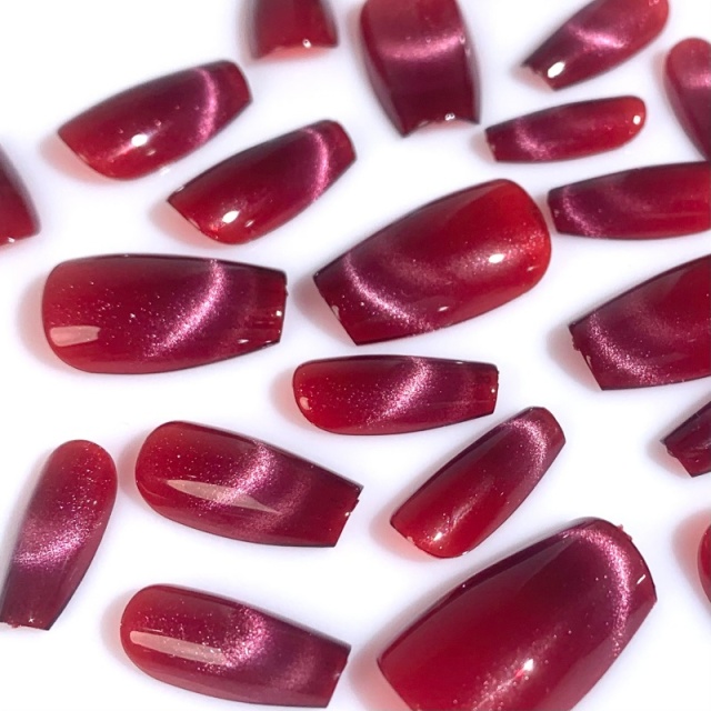 Medium-long oval false nails with deep red gloss,Medium-long oval false nails with deep red gloss 