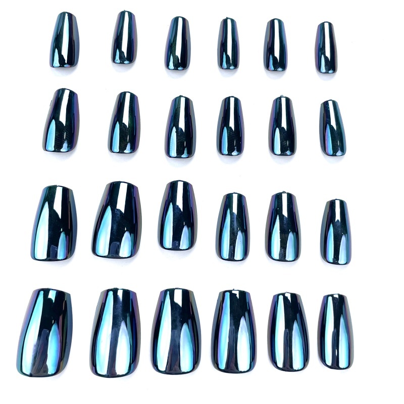 Black Iridescent Mirror Square Press-On Nails,Black Iridescent Mirror Square Press-On Nails 
