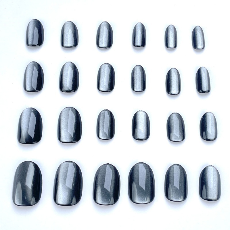 Black Cat Eye Oval Press-On Nails,Edgy Shimmer Cat Eye Wearable Nails 