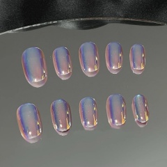Long almond-shaped pink metallic glossy nails,Long almond-shaped pink metallic glossy nails 