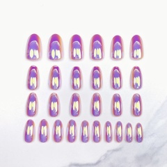 Long almond-shaped pink metallic glossy nails,Long almond-shaped pink metallic glossy nails 