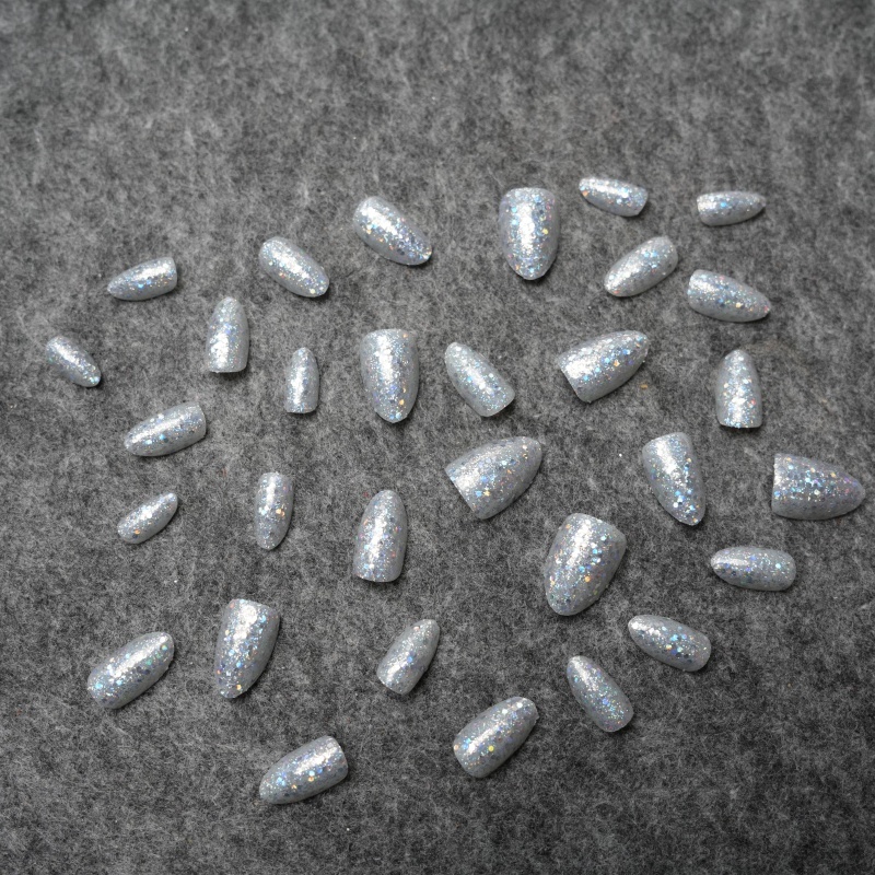 Silver Glitter Bling Wearable Nails,Silver Glitter Bling Wearable Nails 