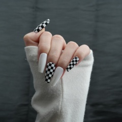 Black-White Checkerboard Stiletto Press-On Nails,Black-White Checkerboard Stiletto Press-On Nails 