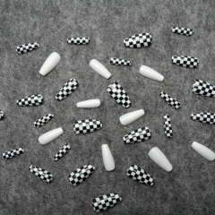 Black-White Checkerboard Stiletto Press-On Nails,Black-White Checkerboard Stiletto Press-On Nails 