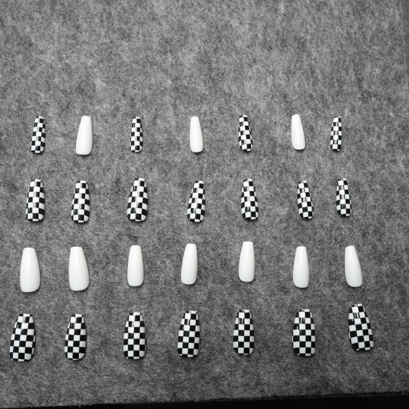 Black-White Checkerboard Stiletto Press-On Nails,Black-White Checkerboard Stiletto Press-On Nails 
