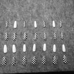 Black-White Checkerboard Stiletto Press-On Nails,Black-White Checkerboard Stiletto Press-On Nails 