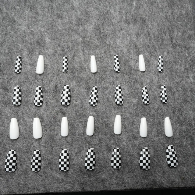 Black-White Checkerboard Stiletto Press-On Nails,Black-White Checkerboard Stiletto Press-On Nails 