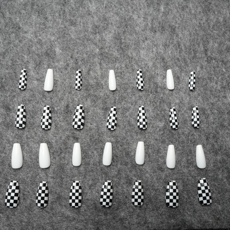 Black-White Checkerboard Stiletto Press-On Nails,Black-White Checkerboard Stiletto Press-On Nails 
