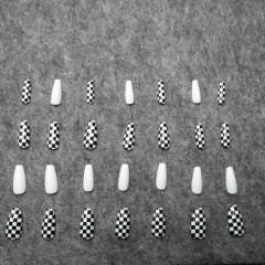 Black-White Checkerboard Stiletto Press-On Nails,Black-White Checkerboard Stiletto Press-On Nails 