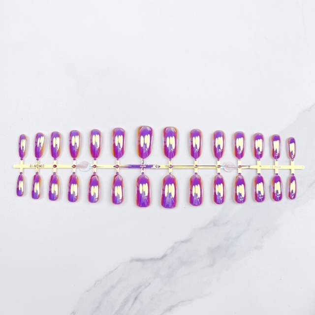 Long almond-shaped pink metallic glossy nails,Long almond-shaped pink metallic glossy nails 
