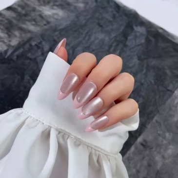 Pink Silver Glitter Two-Tone Press-On Nails,Pink Silver Glitter Two-Tone Press-On Nails 