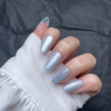 Light Blue Shimmer Oval Press-On Nails,Light Blue Shimmer Oval Press-On Nails 