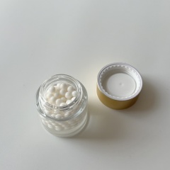 Open jar of white Pearl Protein Recombinant Cream (top view)—white beaded cream in transparent glass jar (golden lid separated), fit for bulk skincare wholesale & B2B OEM skincare customization