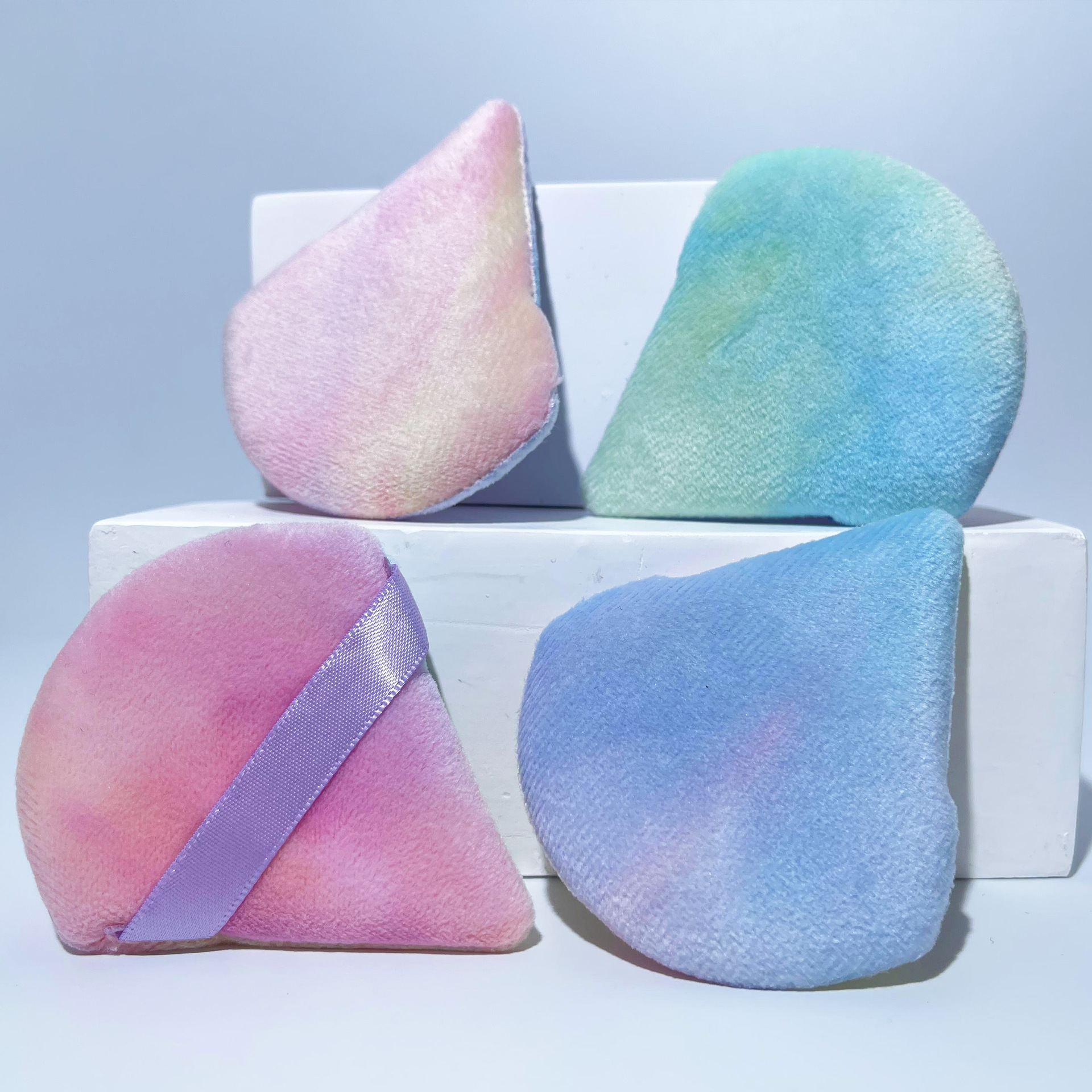 Rainbow Tie-Dye Velvet Powder Puff Set – Teardrop Cosmetic Puffs for B2B Wholesale,Rainbow Tie-Dye Velvet Powder Puff Set – Teardrop Cosmetic Puffs for B2B Wholesale 