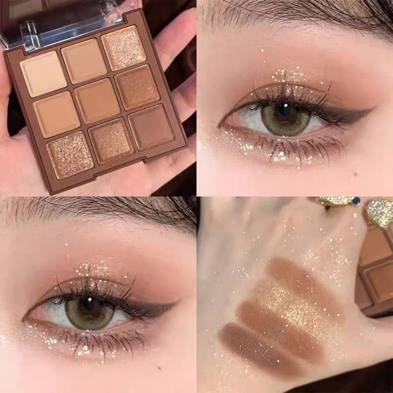 Nine-Color Private Label Eyeshadow Palette With Glitter, Shimmer, Matte & Transparent Finishes,Nine-Color Private Label Eyeshadow Palette With Glitter, Shimmer, Matte & Transparent Finishes 