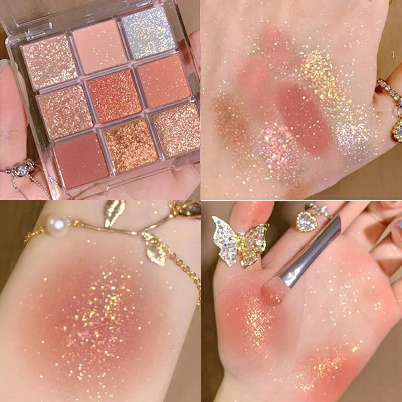 Nine-Color Private Label Eyeshadow Palette With Glitter, Shimmer, Matte & Transparent Finishes,Nine-Color Private Label Eyeshadow Palette With Glitter, Shimmer, Matte & Transparent Finishes 