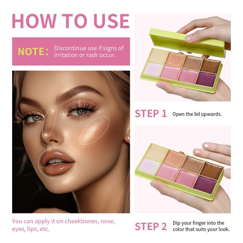 Color Cream Highlighter Palette, Eye & Face Highlighter for Contour Modification, Highlight & Contour Palette,Color Cream Highlighter Palette, Eye & Face Highlighter for Contour Modification, Highlight & Contour Palette 