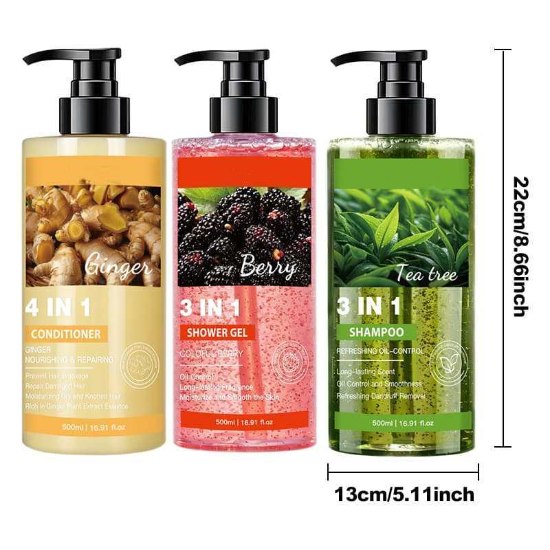 Ginger 4-in-1 Conditioner, Berry 3-in-1 Shower Gel & Tea Tree 3-in-1 Shampoo Set, Nourishing, Refreshing & Oil Control,Ginger 4-in-1 Conditioner, Berry 3-in-1 Shower Gel & Tea Tree 3-in-1 Shampoo Set, Nourishing, Refreshing & Oil Control 