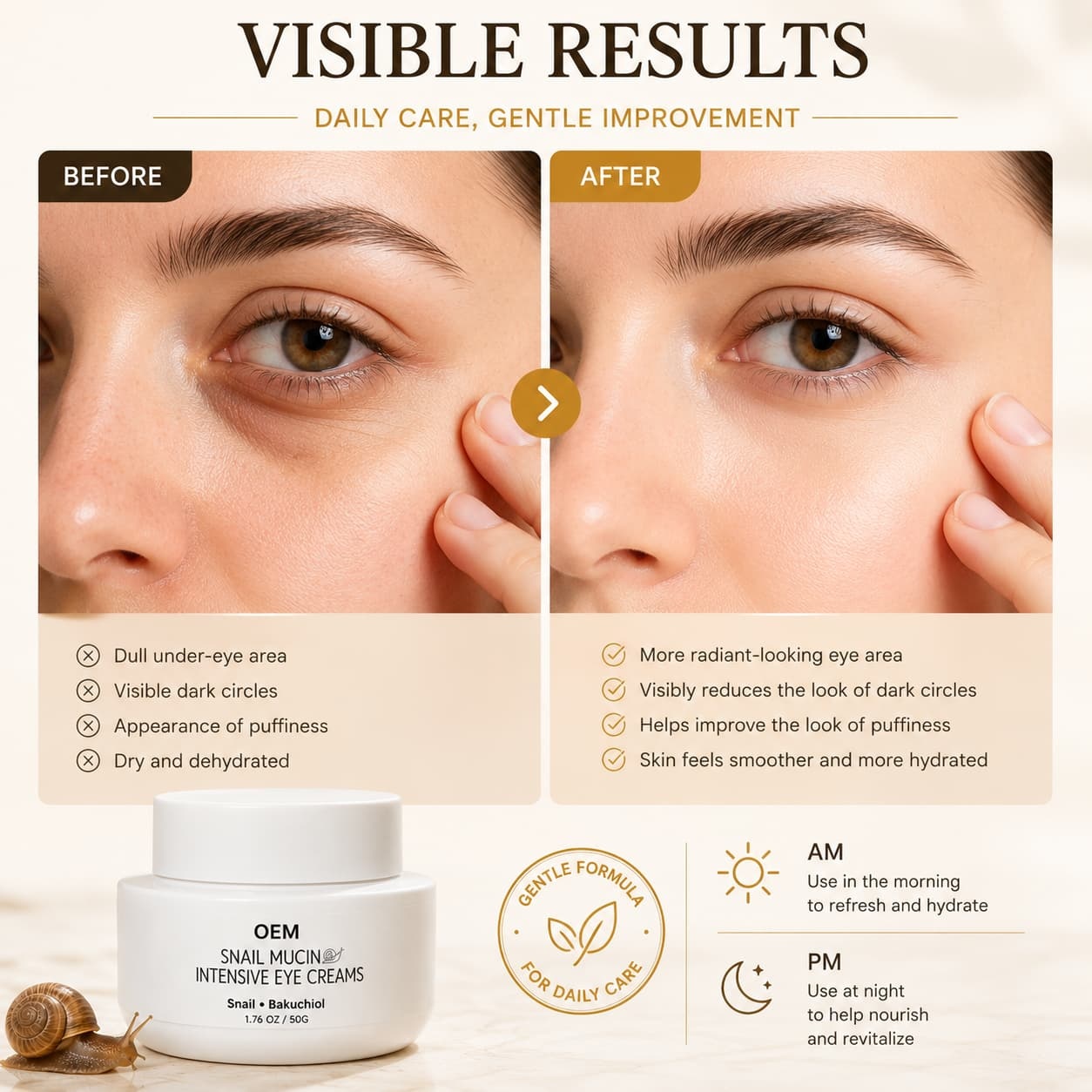 Intensive Snail Mucin Eye Cream | Snail Extract & Bakuchiol to Hydrate, Smooth Wrinkles & Improve Dark Circles,Intensive Snail Mucin Eye Cream | Snail Extract & Bakuchiol to Hydrate, Smooth Wrinkles & Improve Dark Circles 