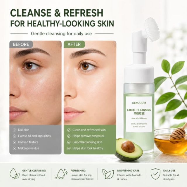 Natural Avocado Honey Facial Cleansing Mousse | Built-in Silicone Brush, Mild Deep Clean,Natural Avocado Honey Facial Cleansing Mousse | Built-in Silicone Brush, Mild Deep Clean 