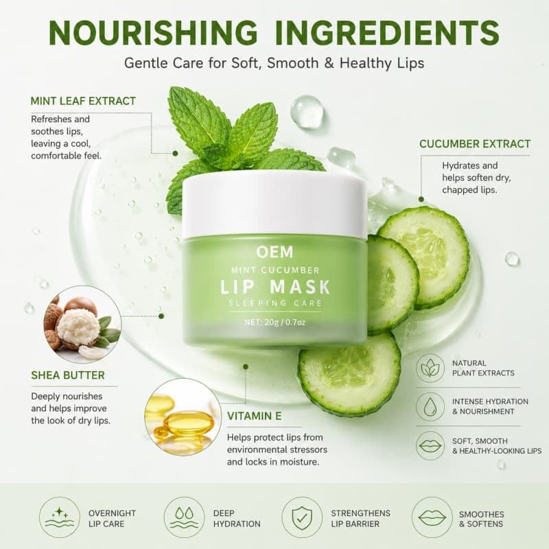 Mint Cucumber Sleeping Lip Mask | 6-in-1 Overnight Care to Hydrate, Repair & Plump Lips Naturally,Mint Cucumber Sleeping Lip Mask | 6-in-1 Overnight Care to Hydrate, Repair & Plump Lips Naturally 