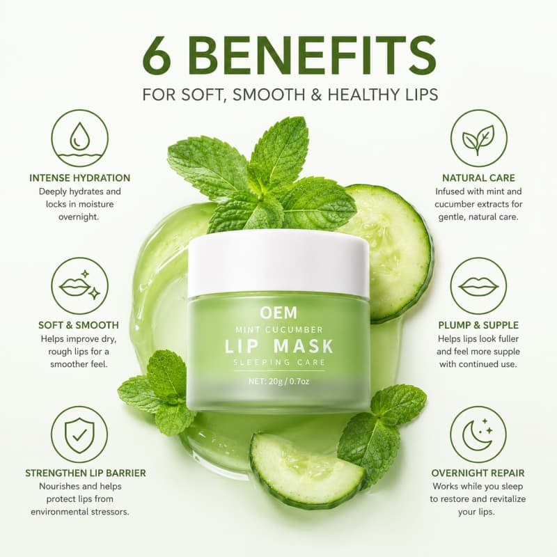 Mint Cucumber Sleeping Lip Mask | 6-in-1 Overnight Care to Hydrate, Repair & Plump Lips Naturally,Mint Cucumber Sleeping Lip Mask | 6-in-1 Overnight Care to Hydrate, Repair & Plump Lips Naturally 
