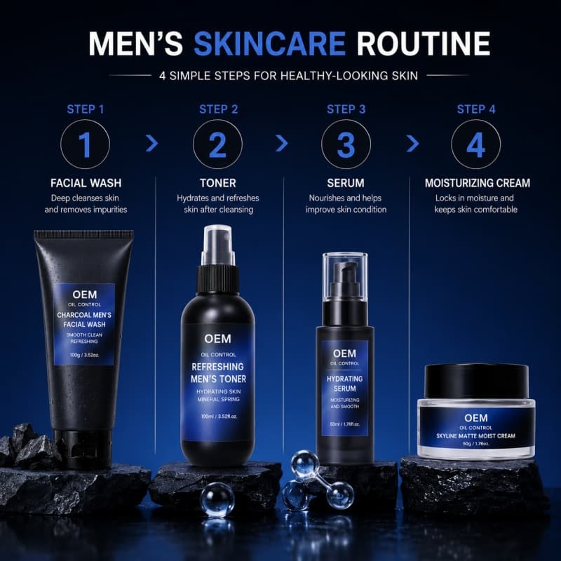 Men's 4-Piece Oil Control Skincare Kit | Charcoal Cleansing Soap + Face Wash + Toner + Matte Moisturizer for Fresh, Shine-Free Skin,Men's 4-Piece Oil Control Skincare Kit | Charcoal Cleansing Soap + Face Wash + Toner + Matte Moisturizer for Fresh, Shine-Free Skin 