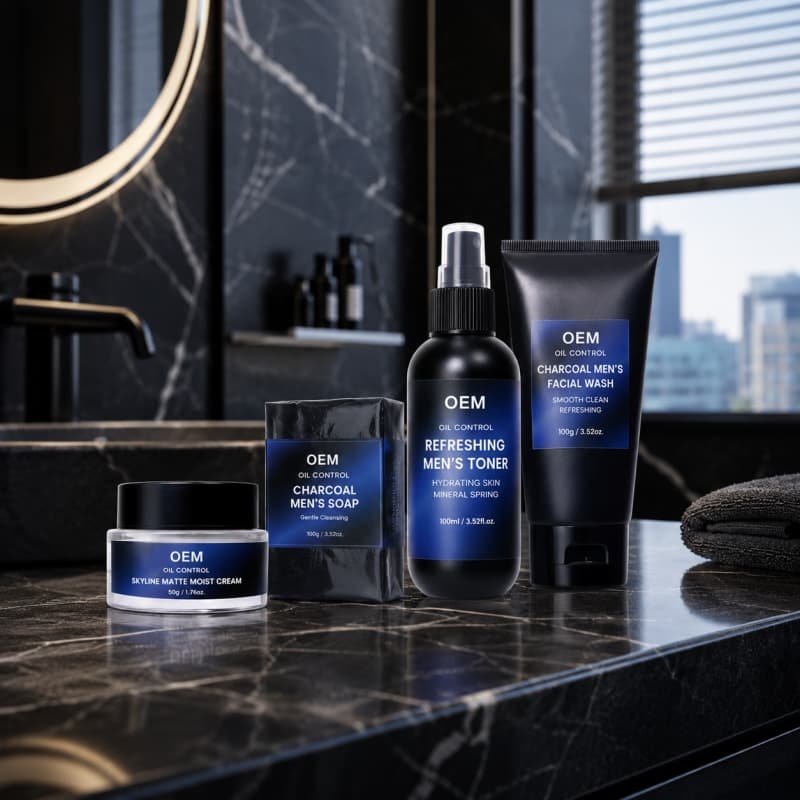 Men's 4-Piece Oil Control Skincare Kit | Charcoal Cleansing Soap + Face Wash + Toner + Matte Moisturizer for Fresh, Shine-Free Skin,Men's 4-Piece Oil Control Skincare Kit | Charcoal Cleansing Soap + Face Wash + Toner + Matte Moisturizer for Fresh, Shine-Free Skin 