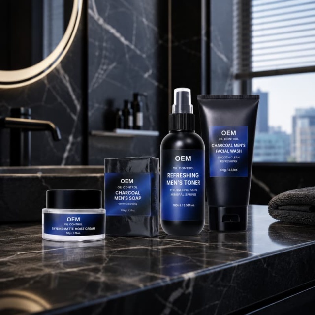Men's 4-Piece Oil Control Skincare Kit | Charcoal Cleansing Soap + Face Wash + Toner + Matte Moisturizer for Fresh, Shine-Free Skin,Men's 4-Piece Oil Control Skincare Kit | Charcoal Cleansing Soap + Face Wash + Toner + Matte Moisturizer for Fresh, Shine-Free Skin 