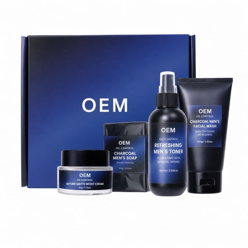 Men's 4-Piece Oil Control Skincare Kit | Charcoal Cleansing Soap + Face Wash + Toner + Matte Moisturizer for Fresh, Shine-Free Skin,Men's 4-Piece Oil Control Skincare Kit | Charcoal Cleansing Soap + Face Wash + Toner + Matte Moisturizer for Fresh, Shine-Free Skin 