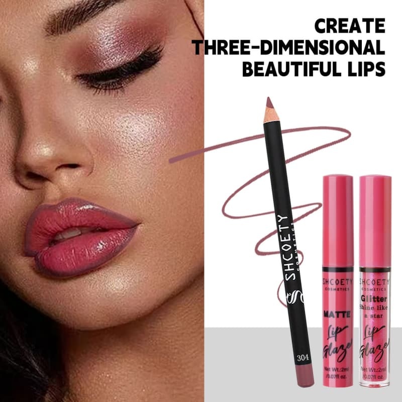Pearlescent Shimmer Lipstick Set, Matte Waterproof Non-Transfer Lip Gloss & Lip Liner Pencil,Pearlescent Shimmer Lipstick Set, Matte Waterproof Non-Transfer Lip Gloss & Lip Liner Pencil 