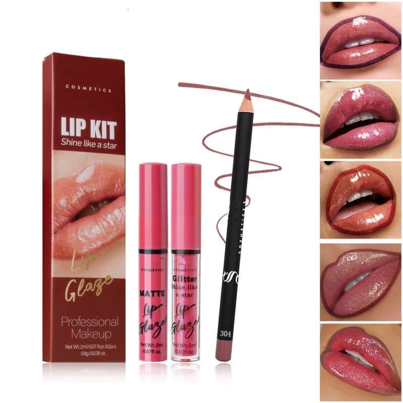 Pearlescent Shimmer Lipstick Set, Matte Waterproof Non-Transfer Lip Gloss & Lip Liner Pencil,Pearlescent Shimmer Lipstick Set, Matte Waterproof Non-Transfer Lip Gloss & Lip Liner Pencil 