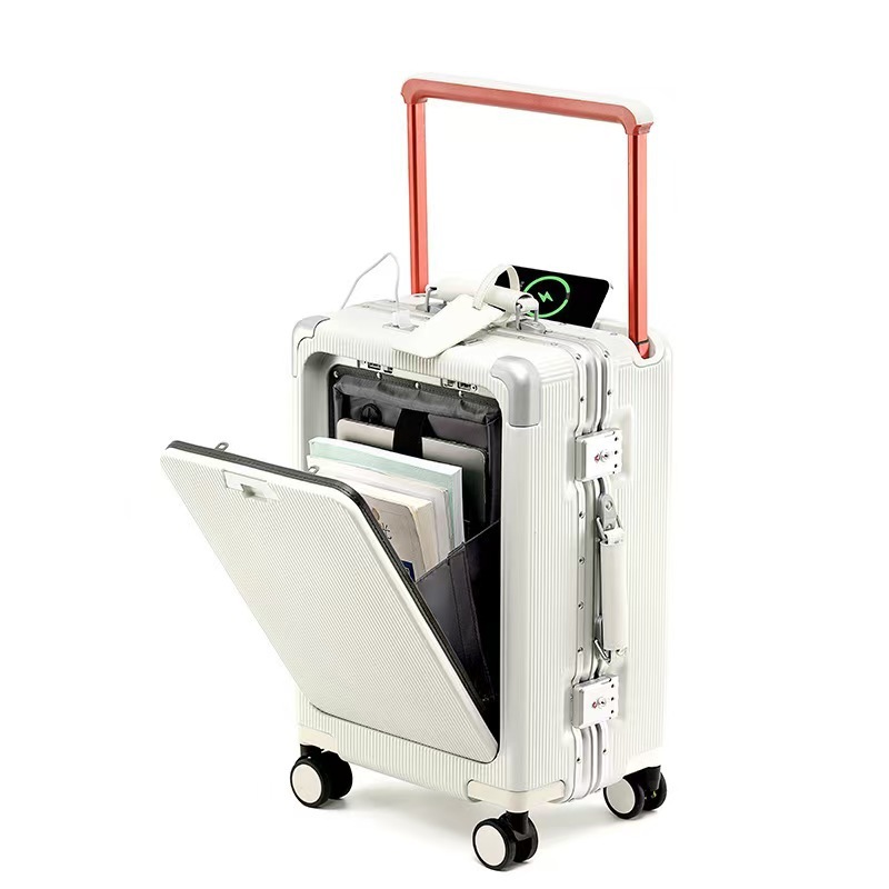 Front-Opening Aluminum Frame Suitcase with USB & Laptop Compartment – 20” / 24” / 26” Travel Luggage