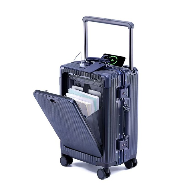 Front-Opening Aluminum Frame Suitcase with USB & Laptop Compartment – 20” / 24” / 26” Travel Luggage
