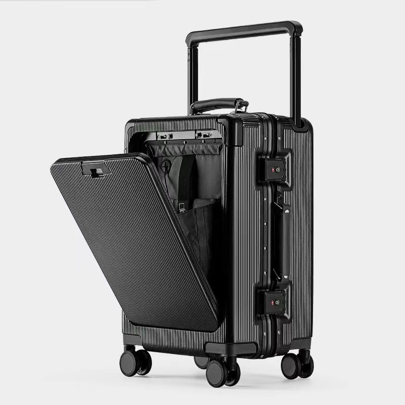 Front-Opening Aluminum Frame Suitcase with USB & Laptop Compartment – 20” / 24” / 26” Travel Luggage