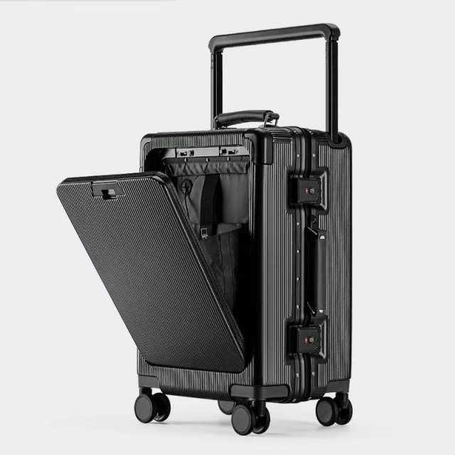 Front-Opening Aluminum Frame Suitcase with USB & Laptop Compartment – 20” / 24” / 26” Travel Luggage