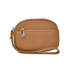 Women’s PU Leather Mini Wallet Small Zipper Coin Purse with Wristband and Key Chain Pouch