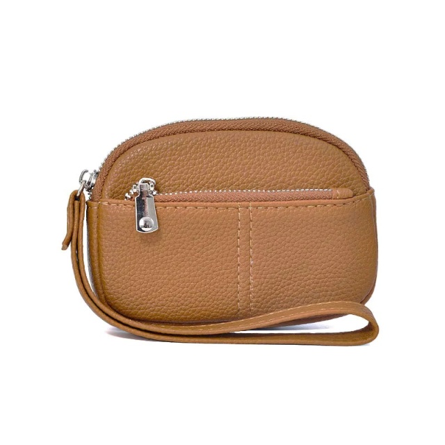 Women’s PU Leather Mini Wallet Small Zipper Coin Purse with Wristband and Key Chain Pouch