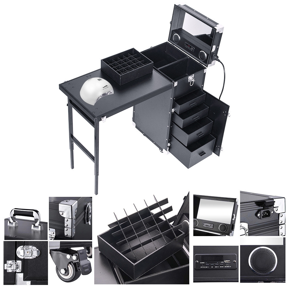Trendy Multi-Drawer Portable Makeup Trolley Case with HD LED Mirror and Built-in Speaker