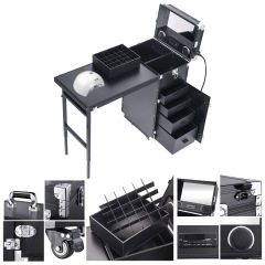 Trendy Multi-Drawer Portable Makeup Trolley Case with HD LED Mirror and Built-in Speaker