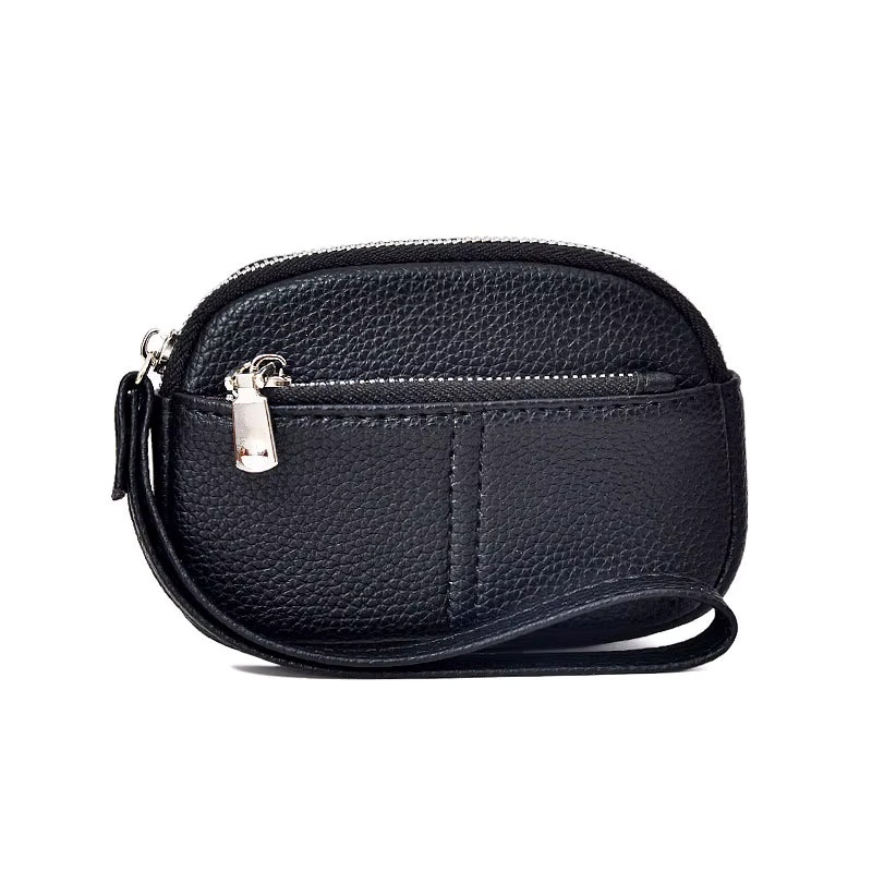 Women’s PU Leather Mini Wallet Small Zipper Coin Purse with Wristband and Key Chain Pouch