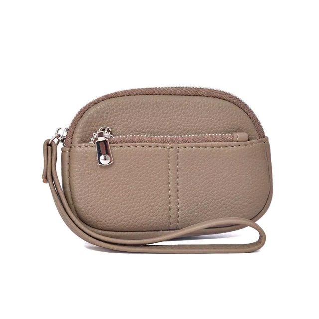 Women’s PU Leather Mini Wallet Small Zipper Coin Purse with Wristband and Key Chain Pouch