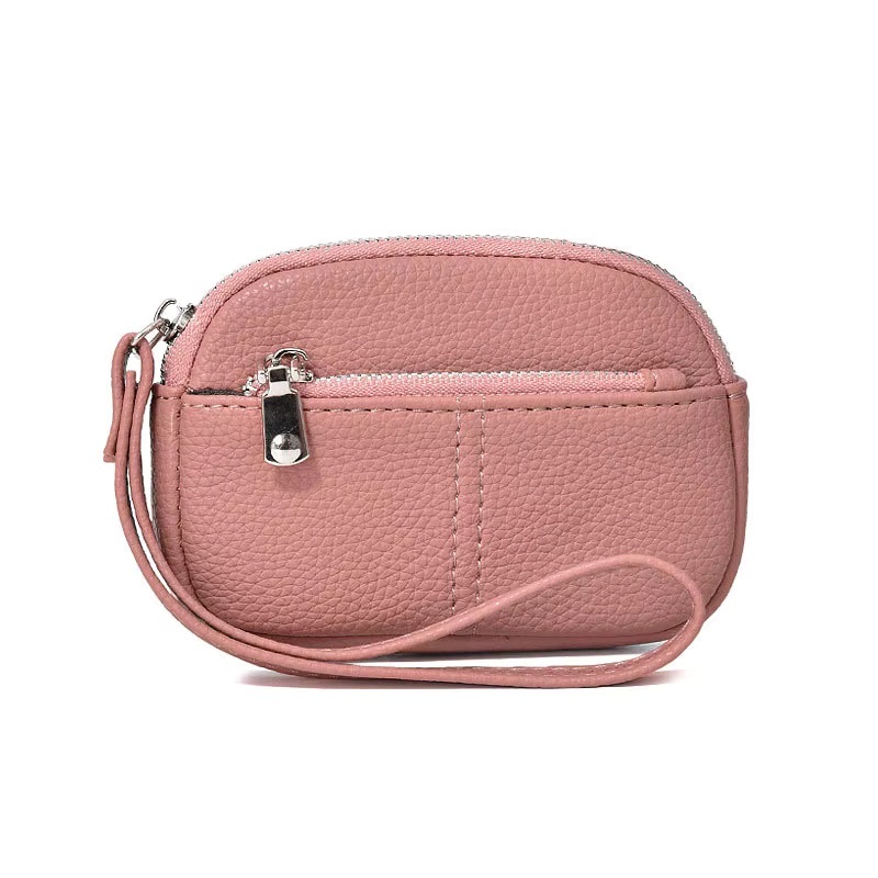 Women’s PU Leather Mini Wallet Small Zipper Coin Purse with Wristband and Key Chain Pouch