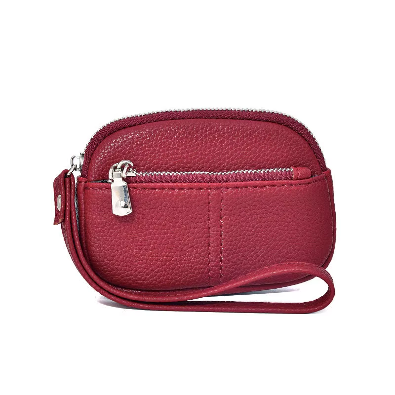 Women’s PU Leather Mini Wallet Small Zipper Coin Purse with Wristband and Key Chain Pouch
