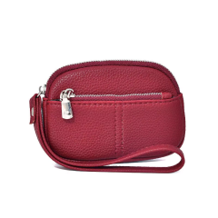 Women’s PU Leather Mini Wallet Small Zipper Coin Purse with Wristband and Key Chain Pouch