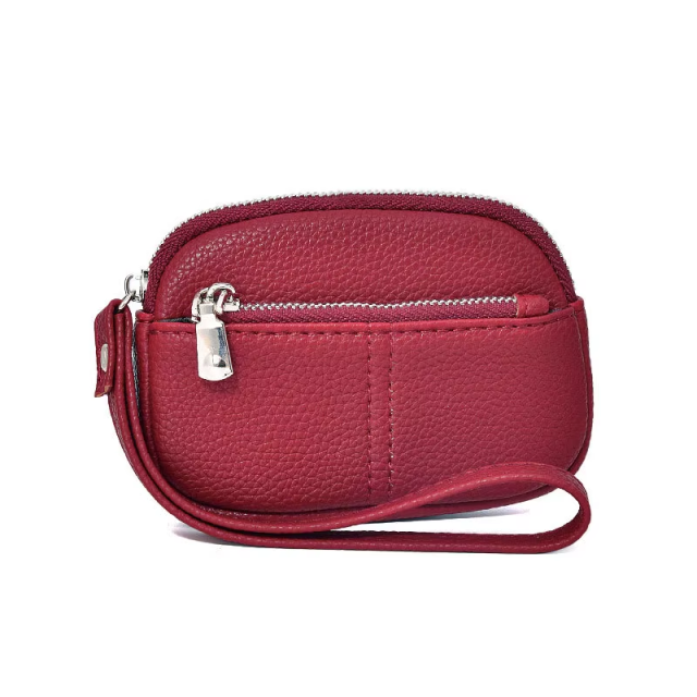Women’s PU Leather Mini Wallet Small Zipper Coin Purse with Wristband and Key Chain Pouch